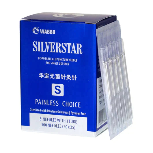 S3420 SilverStar 0.22 x 50mm (2.0") Acupuncture Needles (5 Needles/Tube, 500 PCS/Box) 华宝牌 (5针/管,500支)